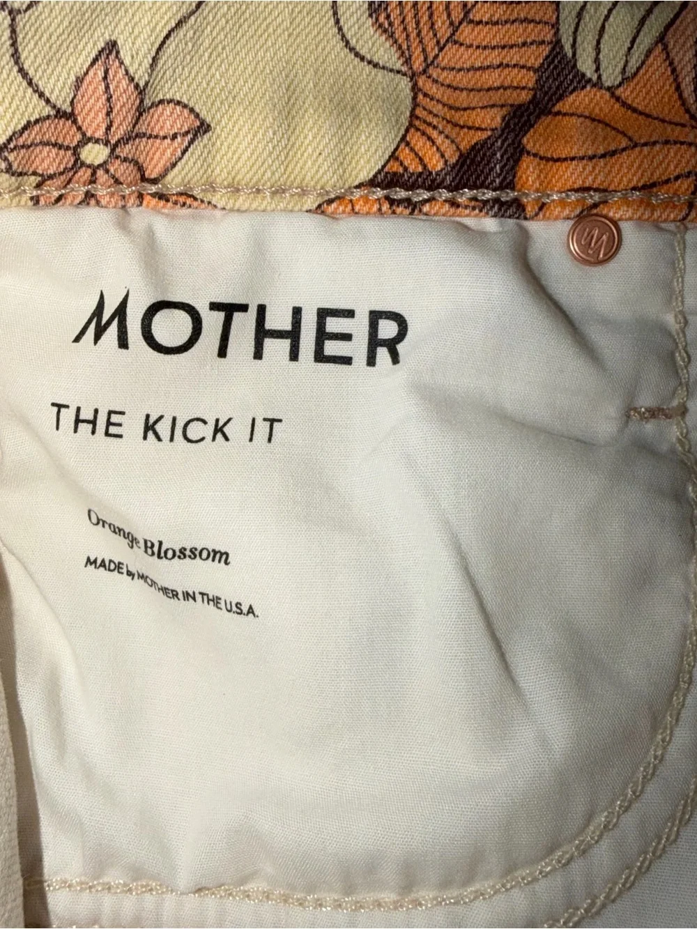Mother Kick It Orange Blossom Jeans Size 27 High Rise Straight Floral Hippie - Picture 8 of 12